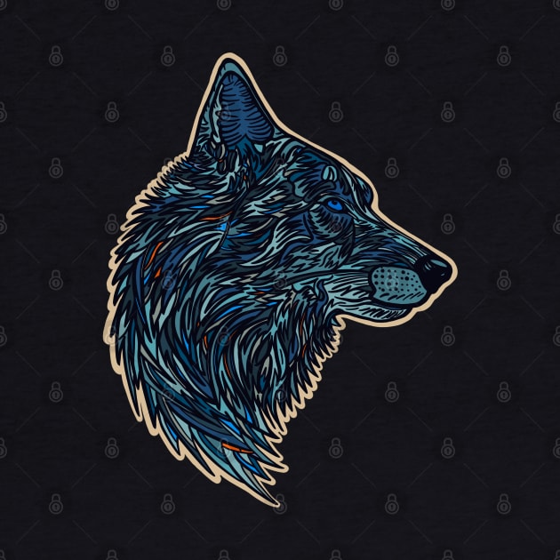 Wolf side profile design #2 - blue version by DaveDanchuk